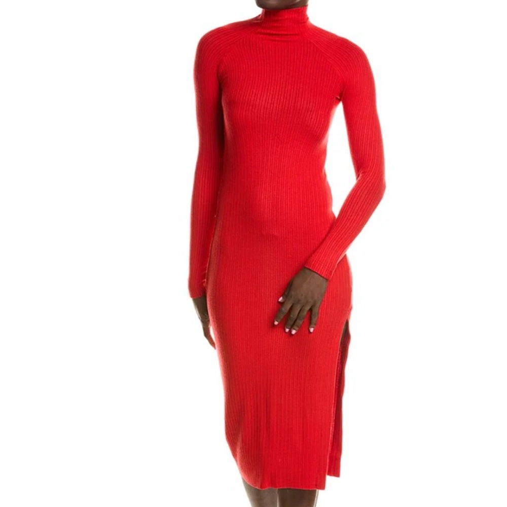 Enza Costa NWOT red ribbed midi dress with mock Turtleneck.